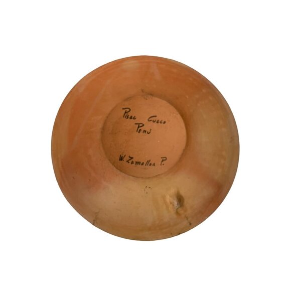 Vintage Pisac Cusco Peru Folk Art Redware Clay Hand Painted Plate 9" Aztec Maya - Picture 8 of 8